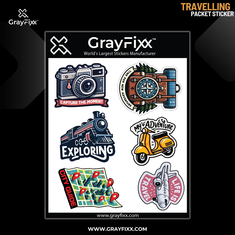 Travelling Packet Sticker | Made In Premium Gloss Vinyl With FPF(Fade Protection Film), Water Proof, Precut Sticker, Pack Of 1